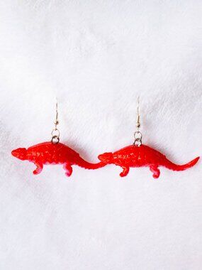 Red Ankylosaurus Dinosaur Statement Earrings